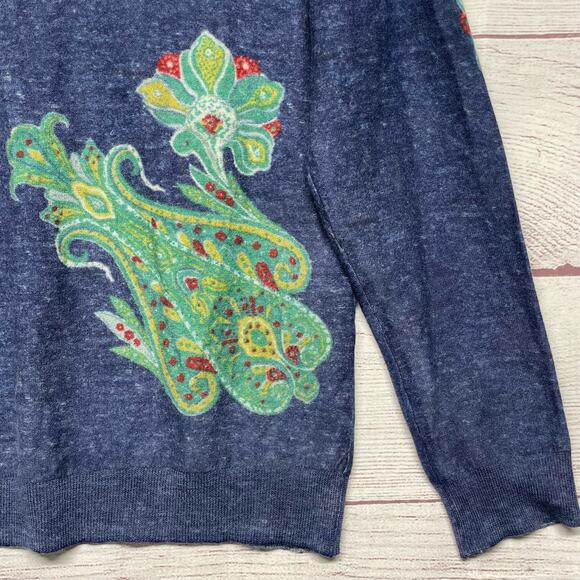 Talbots Collections Paisley V-neck Pure Italian Merino Wool Sweater Sz Petite L - Picture 3 of 9